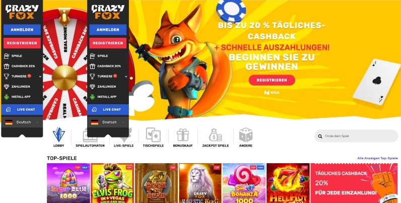 crazyfox casino desktop screenshot