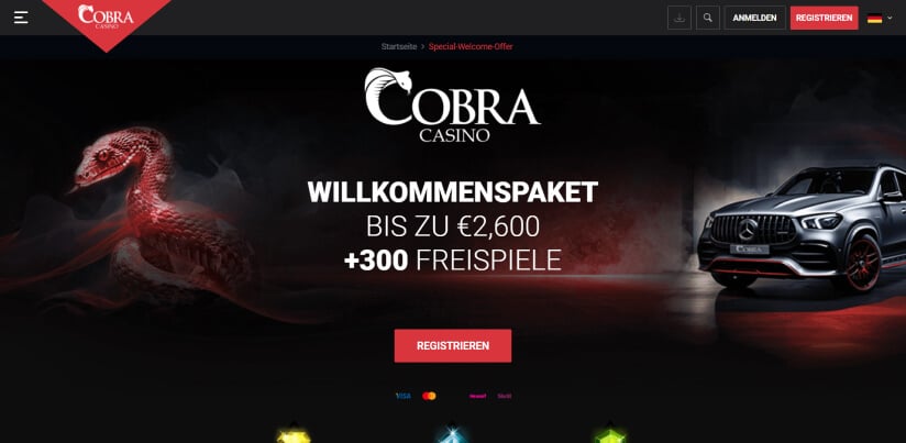 cobra casino desktop screenshot