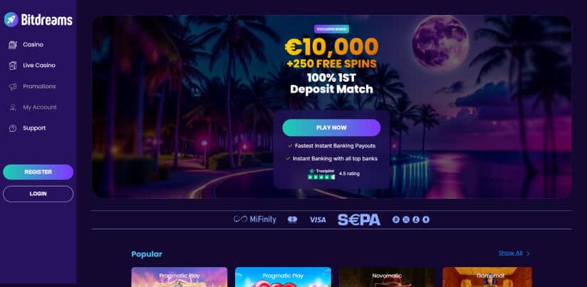 bitdreams casino desktop screenshot