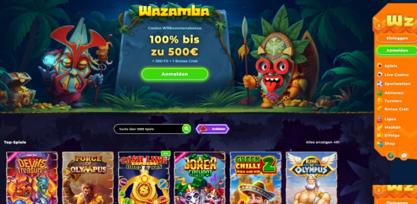 wazamba casino desktop screenshot