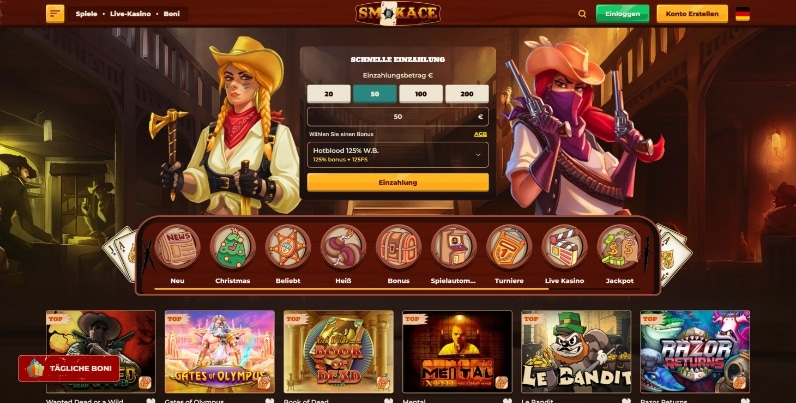 smokace casino desktop screenshot