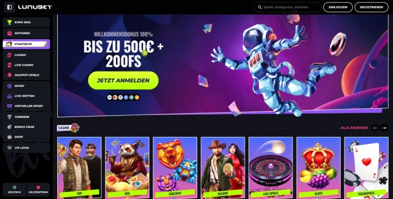 lunubet casino desktop screenshot