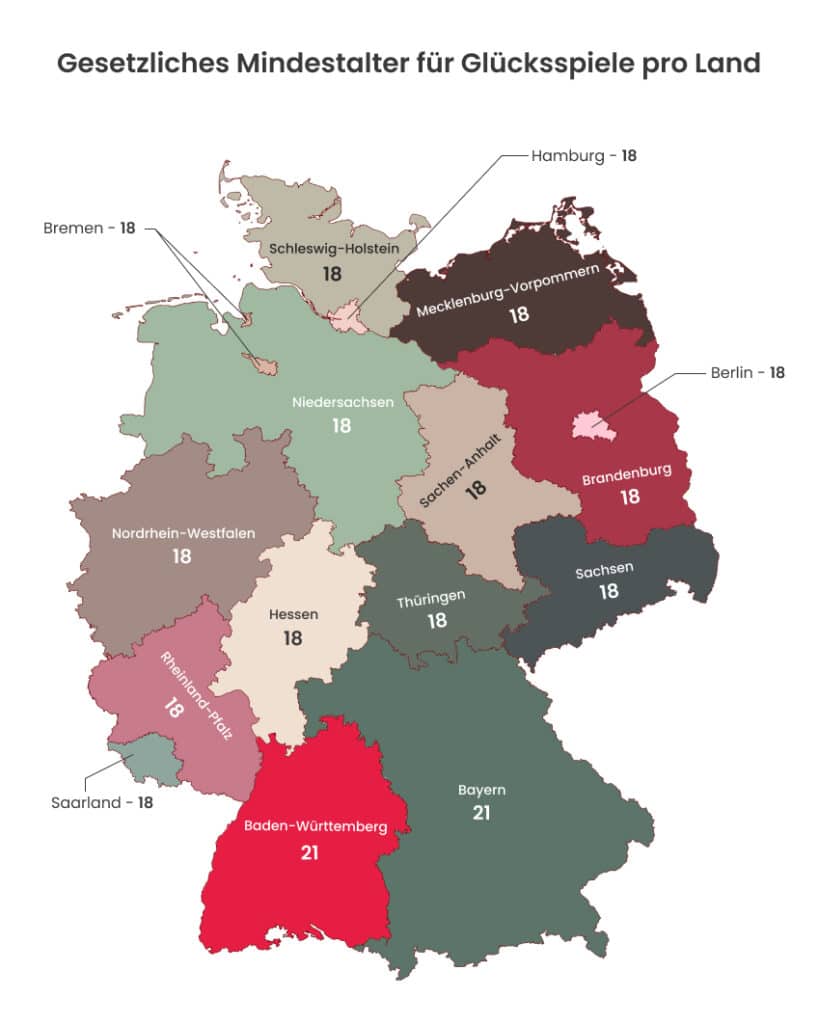 Map of germany with gambling legal age per country